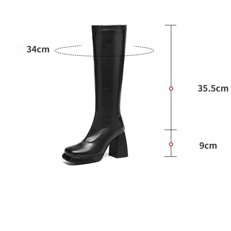 ORCHA LISA Hot Women Knee High Boots Square Toe 9cm Thick Heels Platform Back Zipper Large Size 44 45 46 Dating Tall Tube Winter