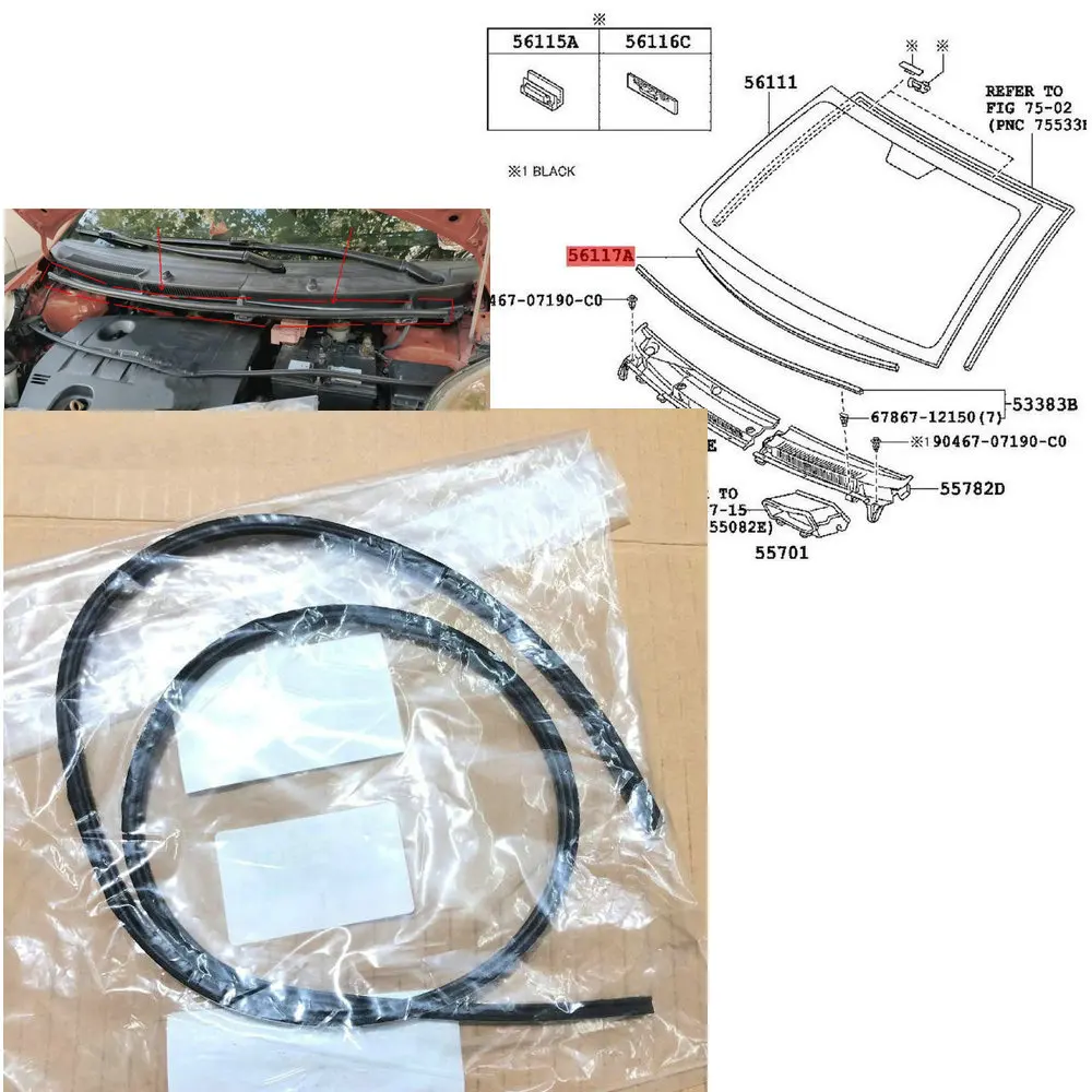 56117-52130 Applicable to Vios2008-2012Yaris2005-2011 Sealing strip under the front windshield Wiper water blocking rubber strip