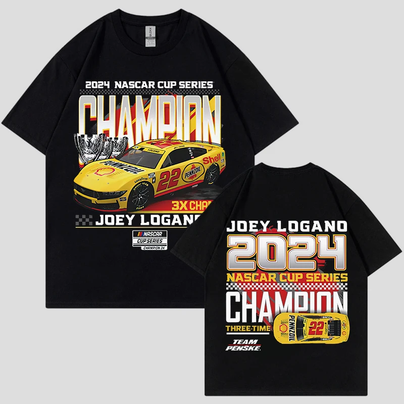 Joey Logano 2024 NASCAR Cup Series Champion Men's Cotton Printed T-Shirt Oversized Loose Casual Street Women's Shirt