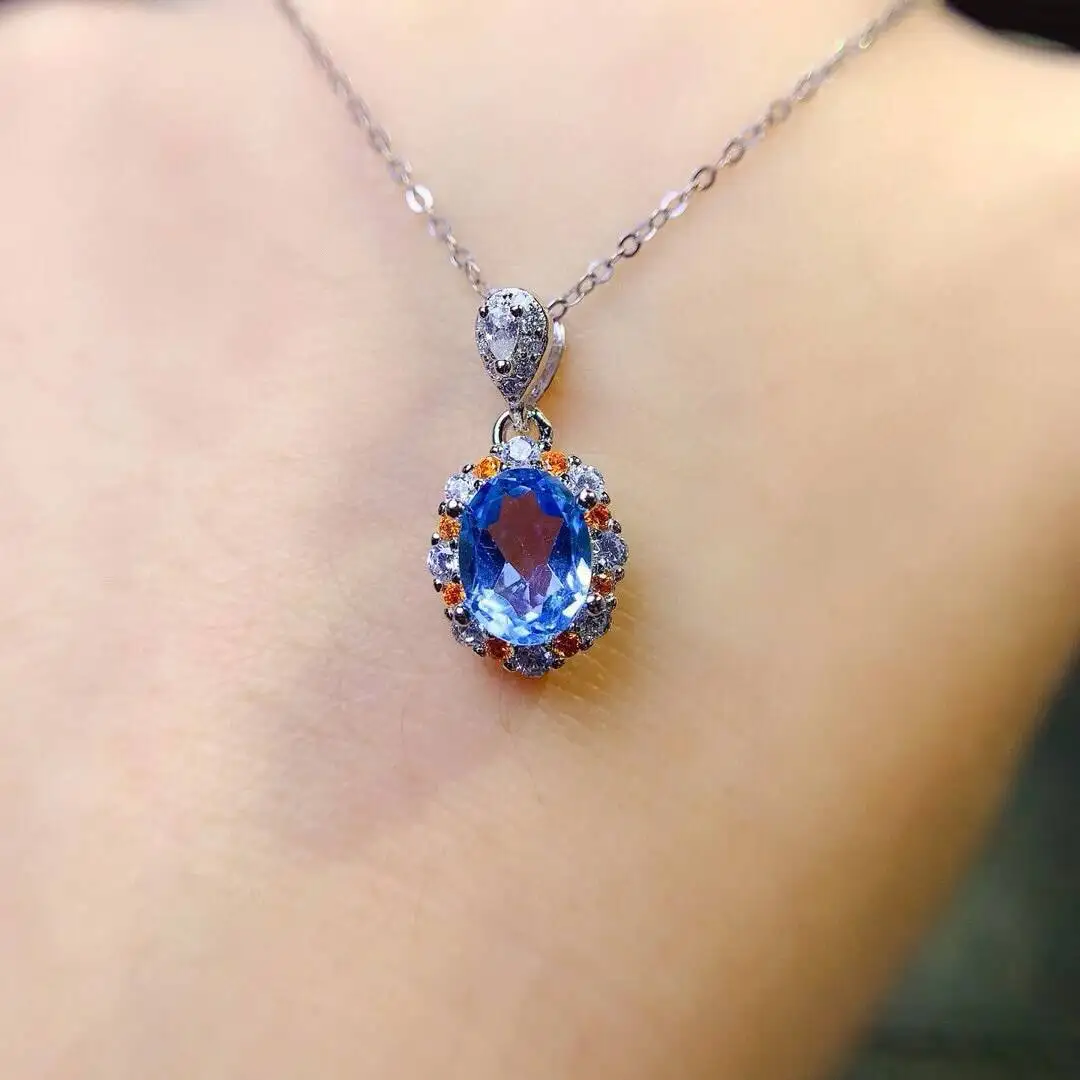 KJJEAXCMY New style Jewelry Natural Women's Topaz Pendant 925 silver inlay Colorful and splendid High clarity supports detection