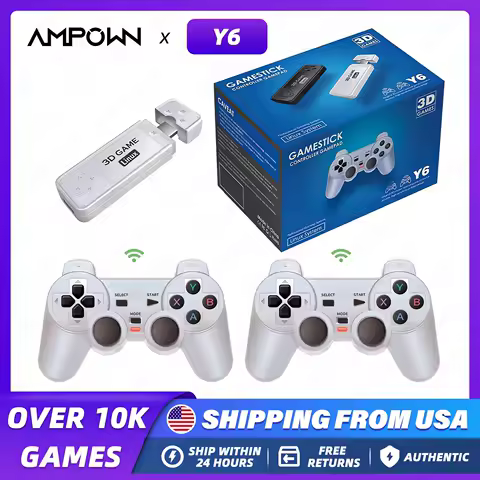 Ampown Y6 Retro Game Console 4K 60fps HDMI Output Low Latency GD10 TV Game Stick Dual Handle Portable Home Game Console Kid Gift