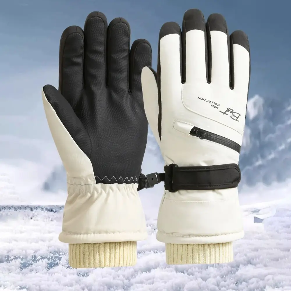 Con bolsillo con cremallera guantes de esquí dedo completo espesar guantes cálidos de invierno equipo de ciclismo guantes de pareja guantes de invierno