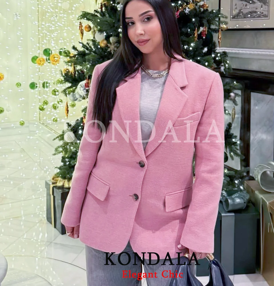 KONDALA Women Pink Christmas Party Loose Blazer Lapel Buttons Blazers New 2026 Fashion Winter Spring Office Lady Loose Jacket