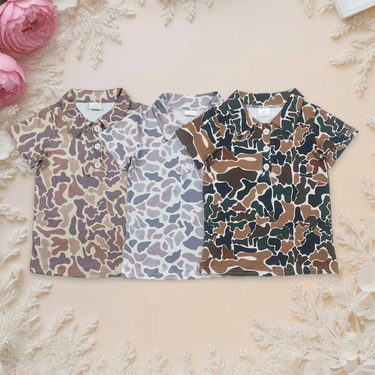 Baby Boy Sibling Brother Camo Short Sleeve Button Polo Tee Shirts Top Kids Clothes Children Infant Toddler Cardigan Wholesale