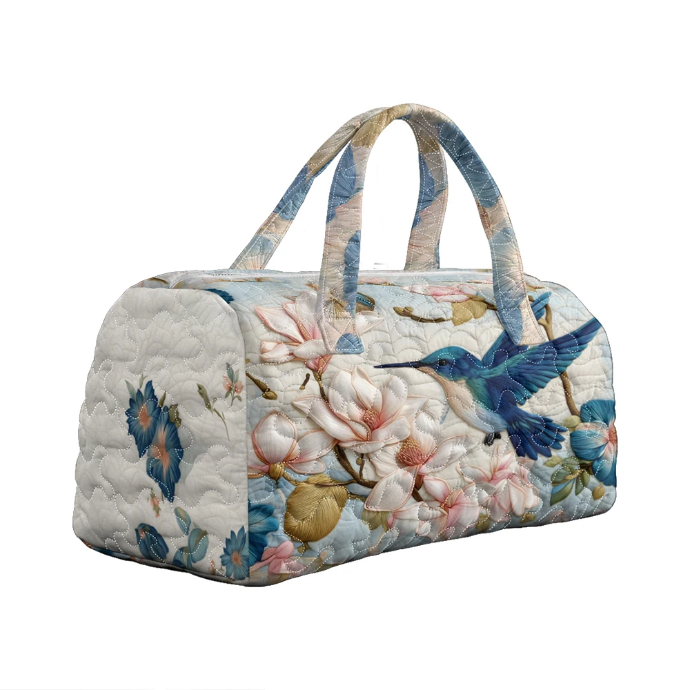 

Hummingbird Floral Quilted Duffle Bag Tropical Flower Travel Tote Road Trips Handbag Men Women Outdoor Weekender Bag