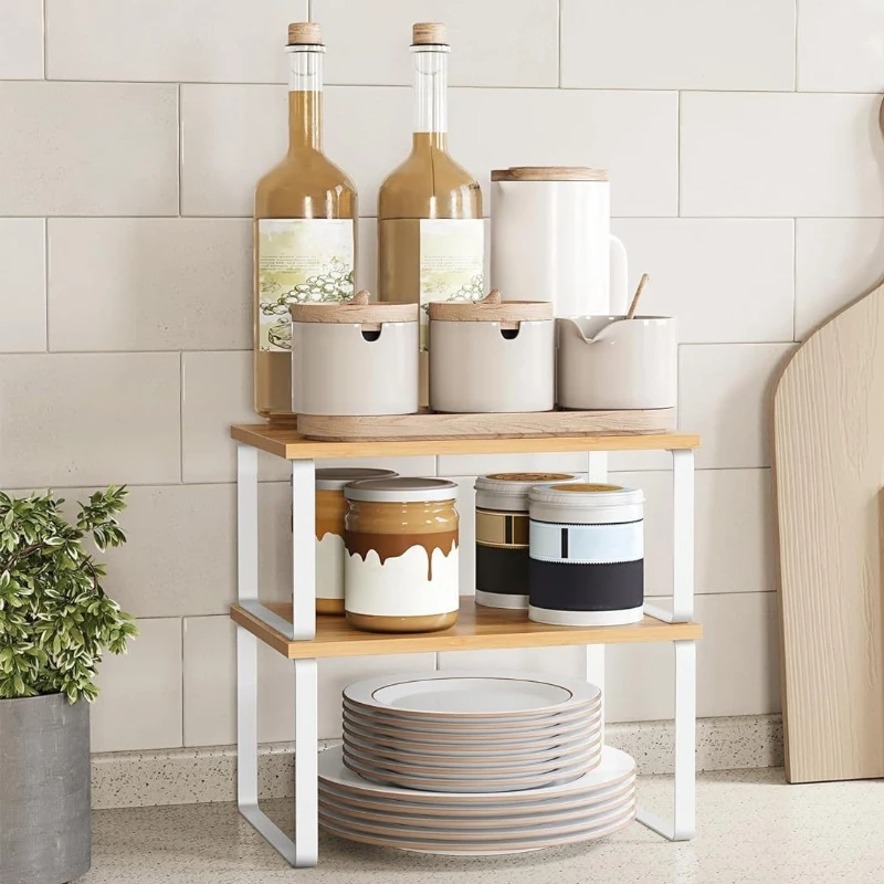 

2pcs/set Spice Rack Cabinet Organizer Kitchen Seasoning Holder Metal and Wood Storage Shelf Dish Countertop Desktop Storage Rack