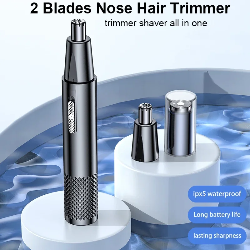 2 Blades Electric Nose Ear Hair Trimmers All in One, USB Rechargeable Eyebrow Facial Shaver for Men Women Washable Cutting Heads