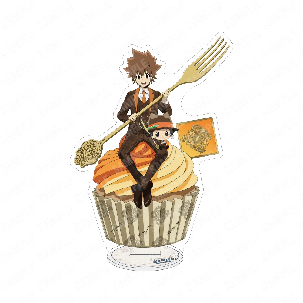 Anime Katekyo Hitman Reborn 15CM Acrylic Stand Keychain Tsunayoshi Mukuro Squalo Cupcake Style Desktop Ornament Collectible Gift
