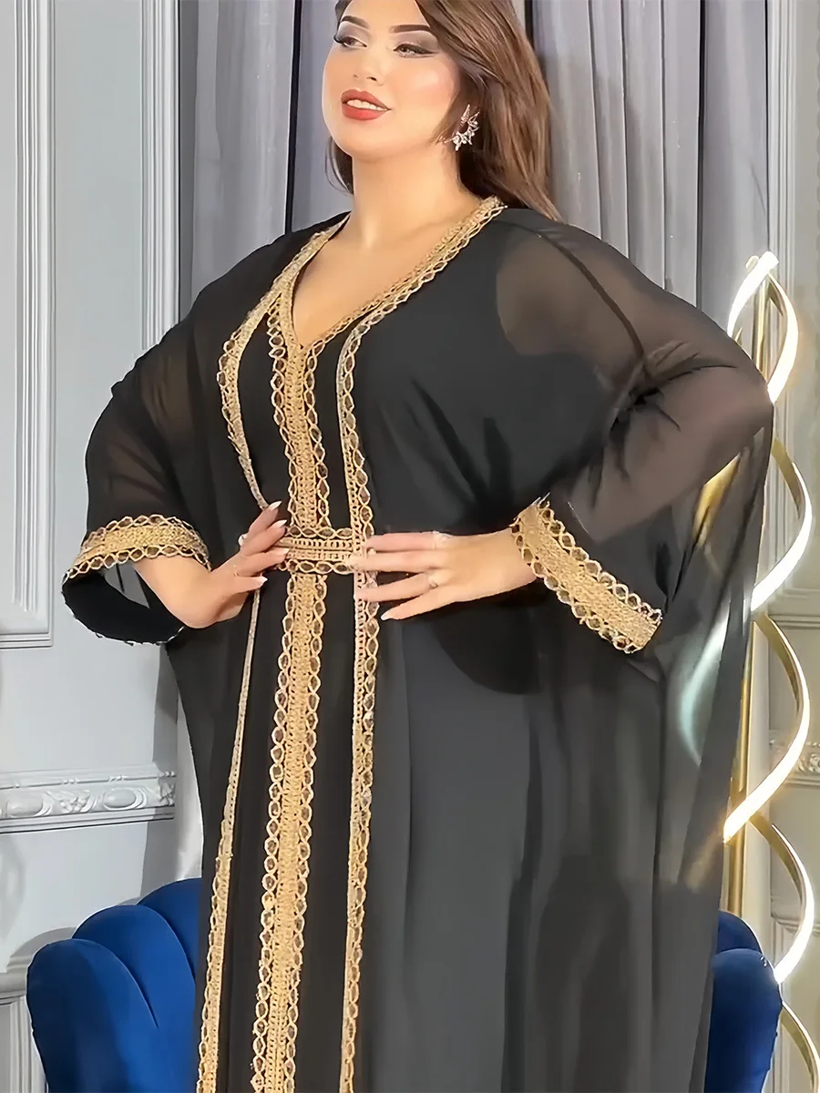 Elegant Muslim Abaya for Women Dress 2 Piece Set Chiffon Long Sleeve Caftan Indian Party Dresses Kinono Robe Vestidos Abayas