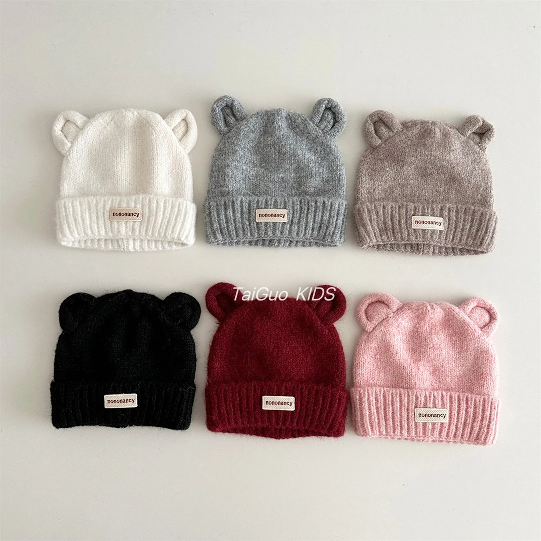 Adorable Children's Knitted Hat Bear Ears Warm Winter Cartoon Yarn Overhead Cap Unisex Fashionable All-Match Winter Hat