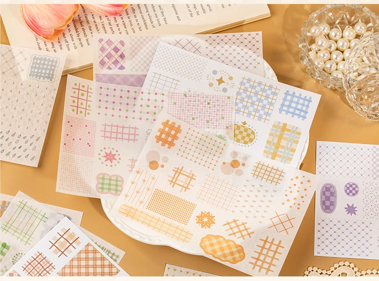 Cute Cartoon Grid Theme Die Cut Stickers Book - 18/36 Sheets Handmade Dairy Stickers Decorative Scrapbooking Japanese Stationery