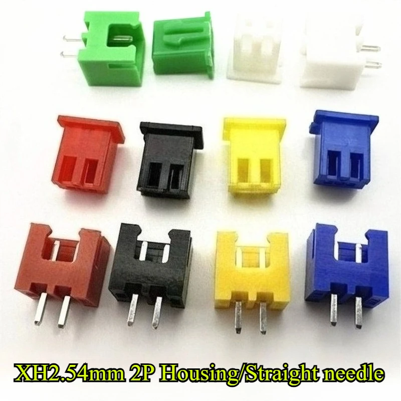 50/100/300/500 stks/partij XH2.54mm 2 P Pin Behuizing/Rechte naald 2.54mm pitch socket connector Wit, Rood, Zwart, Blauw, Geel, Groen