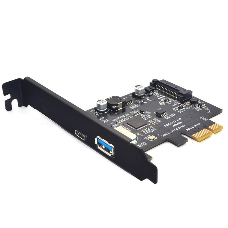 PCIe USB 3.1 Expansion Card ASMedia ASM3142 Chip 10Gbps Type-C + Type-A Dual Port Reversible Plug Adapter Card Support Mac OS