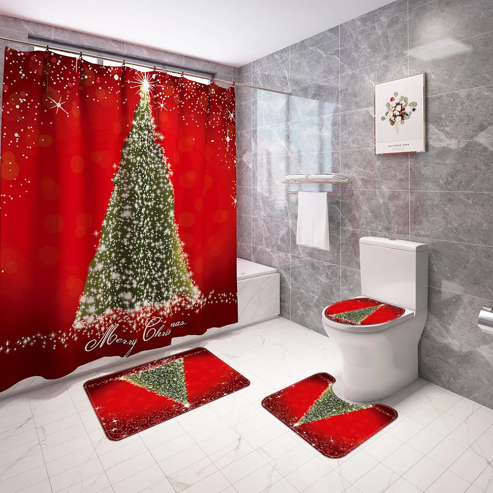 Navidad Frohe Weihnachten Dekor Duschvorhang Santa Elch Weihnachten Wasserdicht Polyester Bad Vorhang Neujahr Schlafzimmer Vorhänge – Detail 7