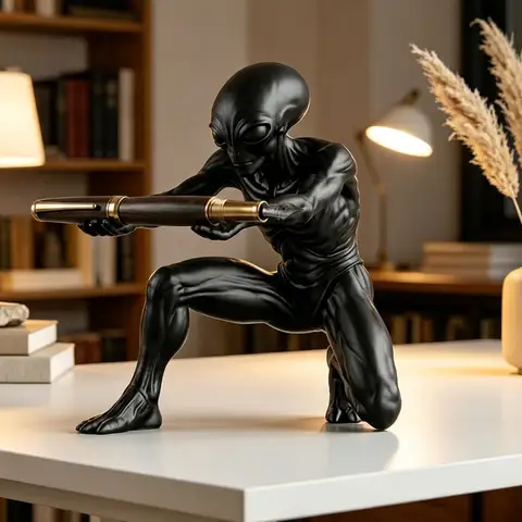 (9*8.29cm) 3D Desk Organizer Extraterrestrial Stationery Stand Office Deco Printed Alien Pen Holder Creative Martian Figurine