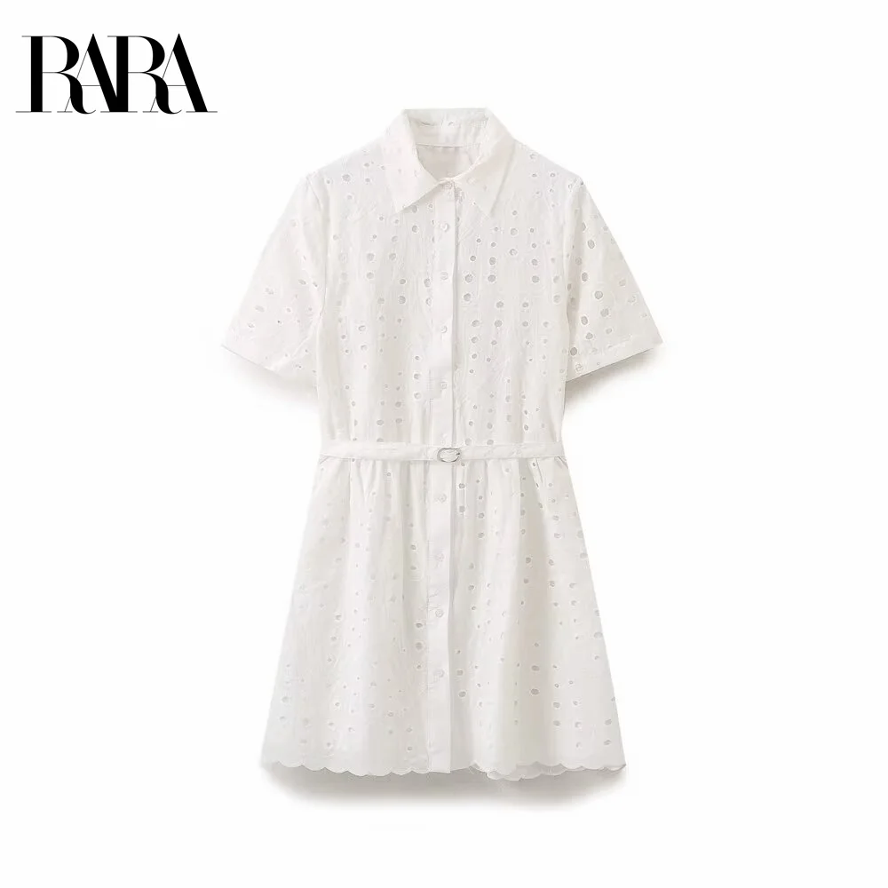 

2025RARA Summer New Women's Undergarment Fashionable All-match French Hollow Embroidery Short Short-sleeved Dress