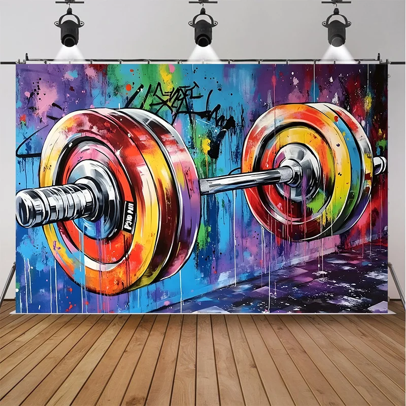 Vibrant Abstract Gym Weights Tapestry Wall Art Fitness Workout Decor Graffiti Pop Art Polyester Canvas Hanging for Home Room