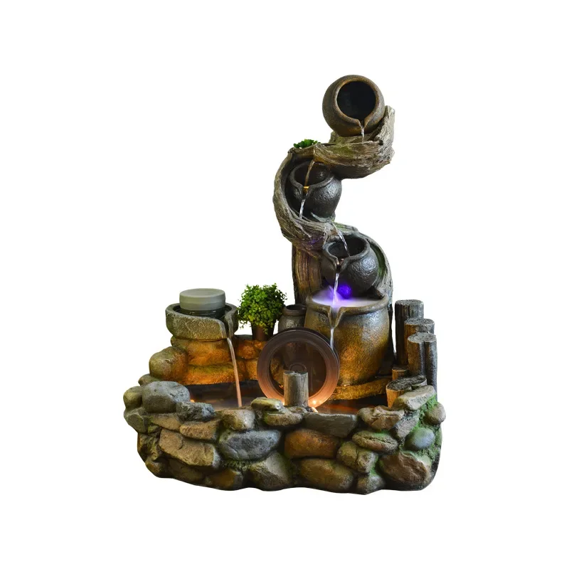 Pottery pot flowing water ornament