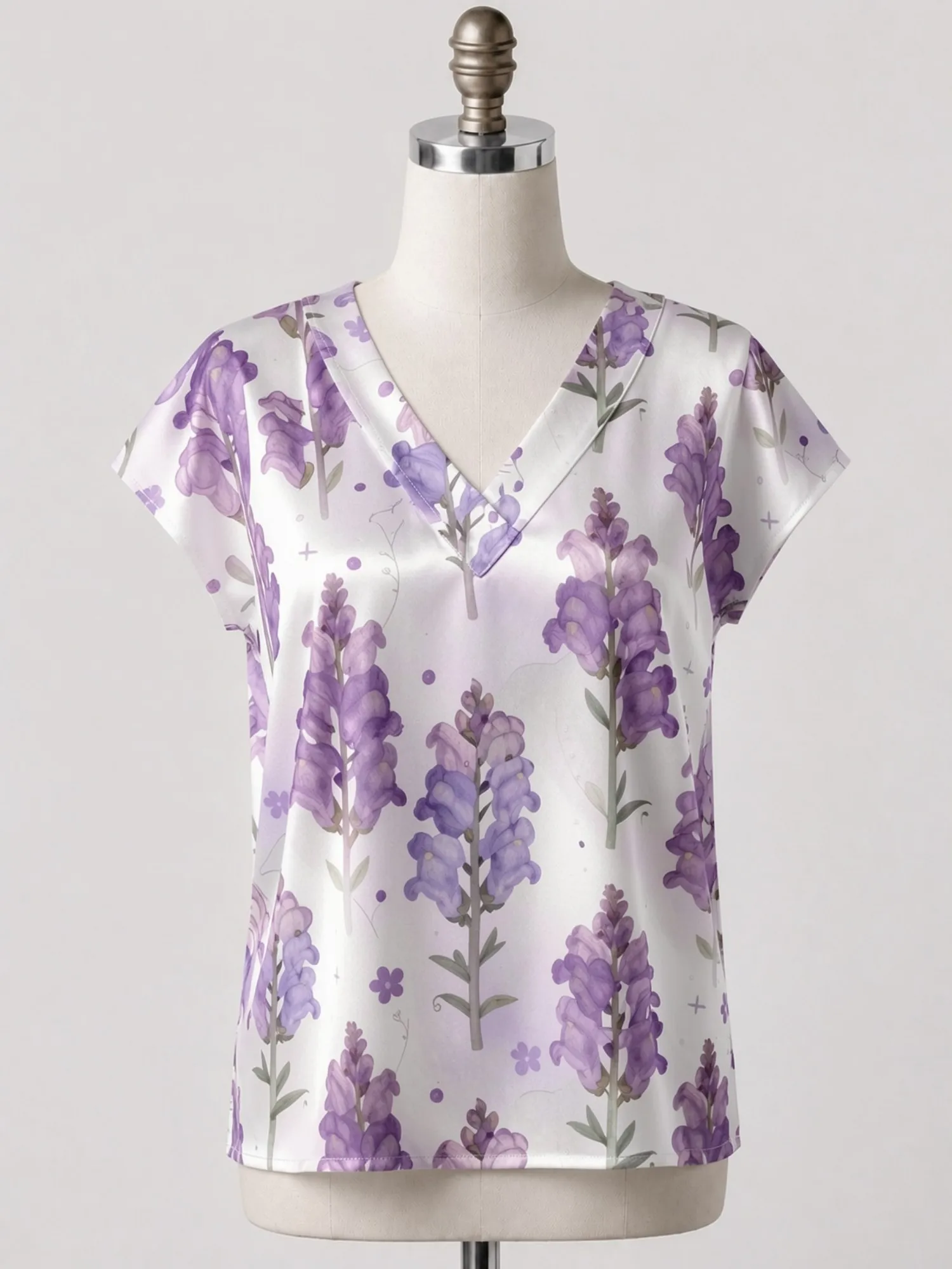 Floral Satin V Neck Top for Women Cap Sleeve Comfort Draped Fit Silky Resort Lounge Summer Wear Lightweight Breathable Versatile