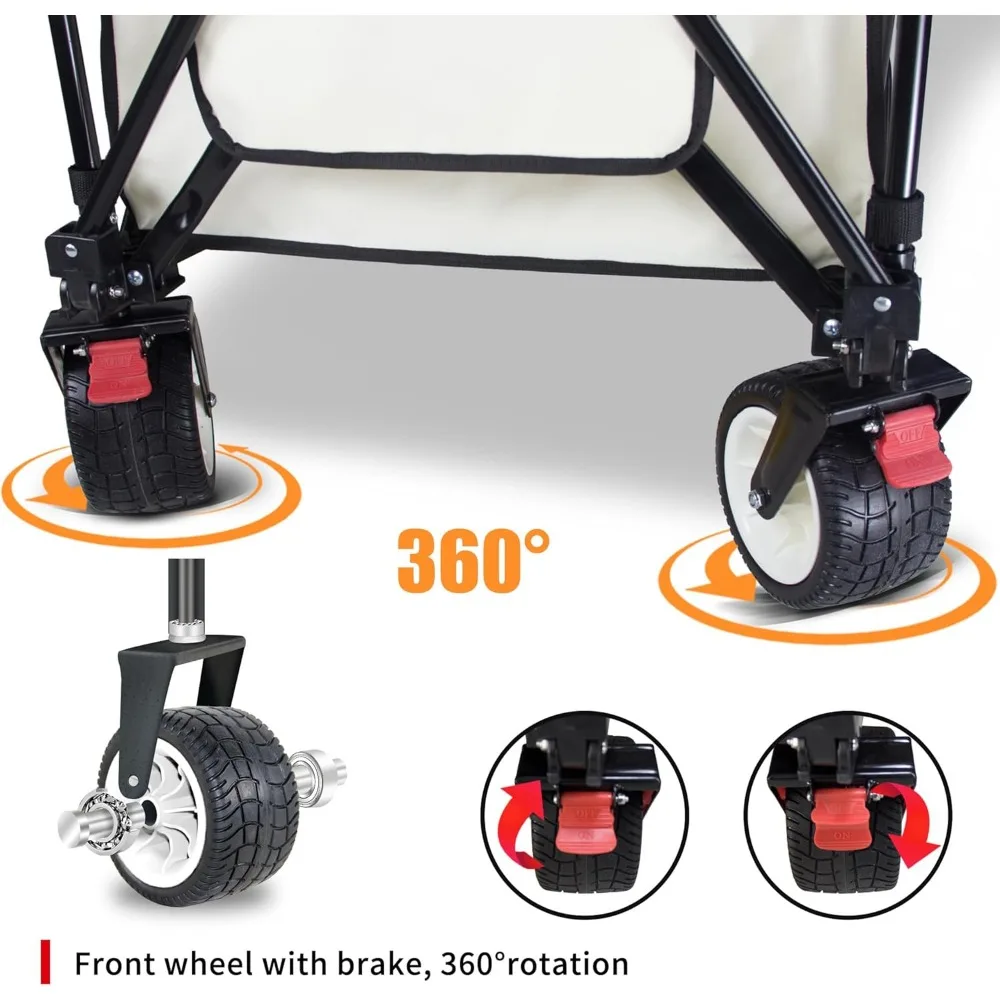 Extra Large Heavy Duty Foldable Cart 445L Capacity All-Terrain Wheels Utility Wagon with Canopy and Brakes for Beach and Outdoor