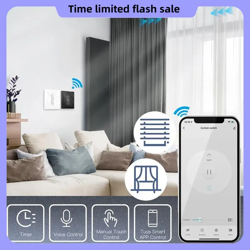 

A40T Tuya Wi-Fi RF433 2,5D дуговой переключатель для штор, стеклянная сенсорная панель для рулонных жалюзи, переключатель умного приложения, беспроводное Alexa
