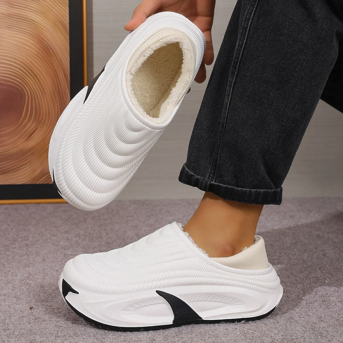 Wasserdichte Baumwoll-Hausschuhe für Herren und Damen, Paar-Outdoor-Schuhe, warm und rutschfest, mit dicker Sohle, warme Schuhe mit Fleece-Futter für zu Hause – Detail 16