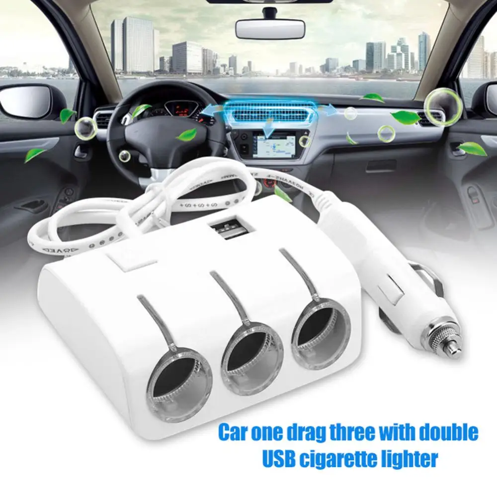 USB Socket Power Hot Sell 3 Way Car Cigarette Lighter Splitter 2 Ports Charger Adapter