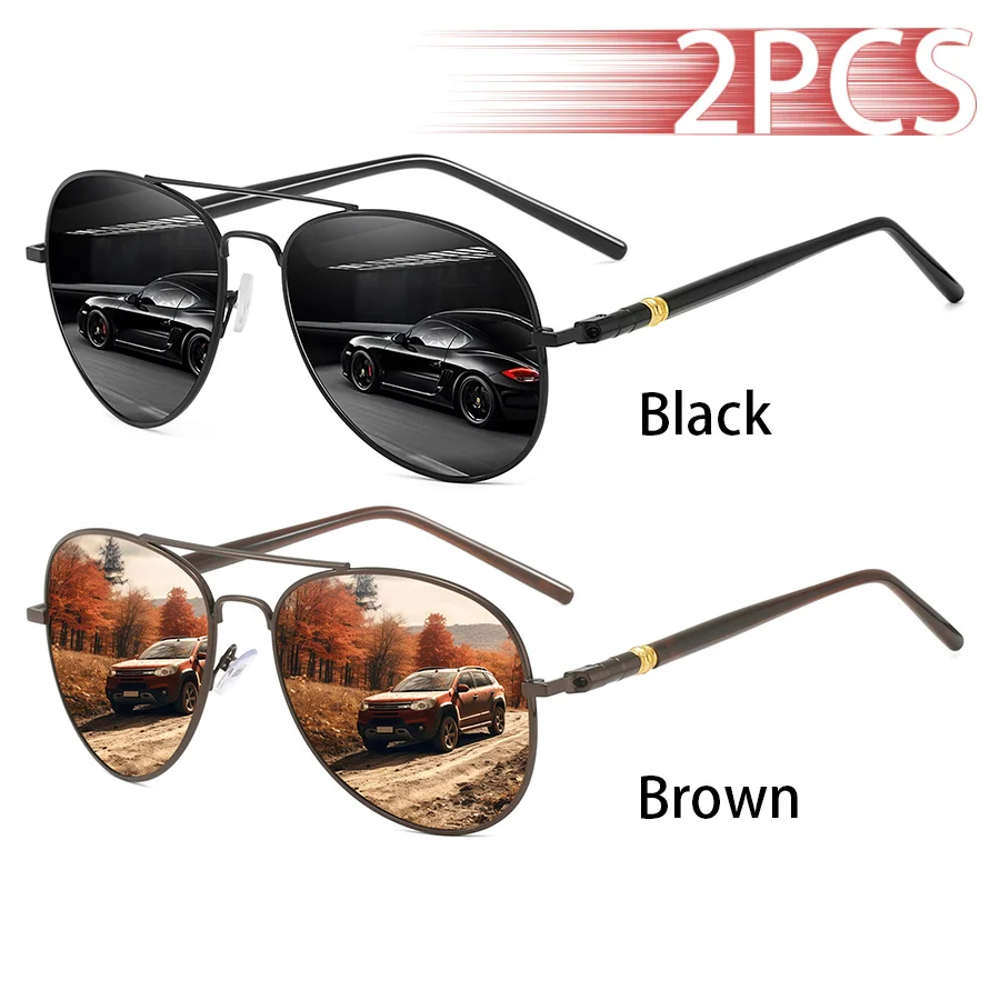 2 Stück Modische Vintage Piloten-Sonnenbrille mit Metallrahmen für Männer und Frauen, Angeln und Autofahren, Luxusmarken-Designer-Sonnenbrille – Detail 8