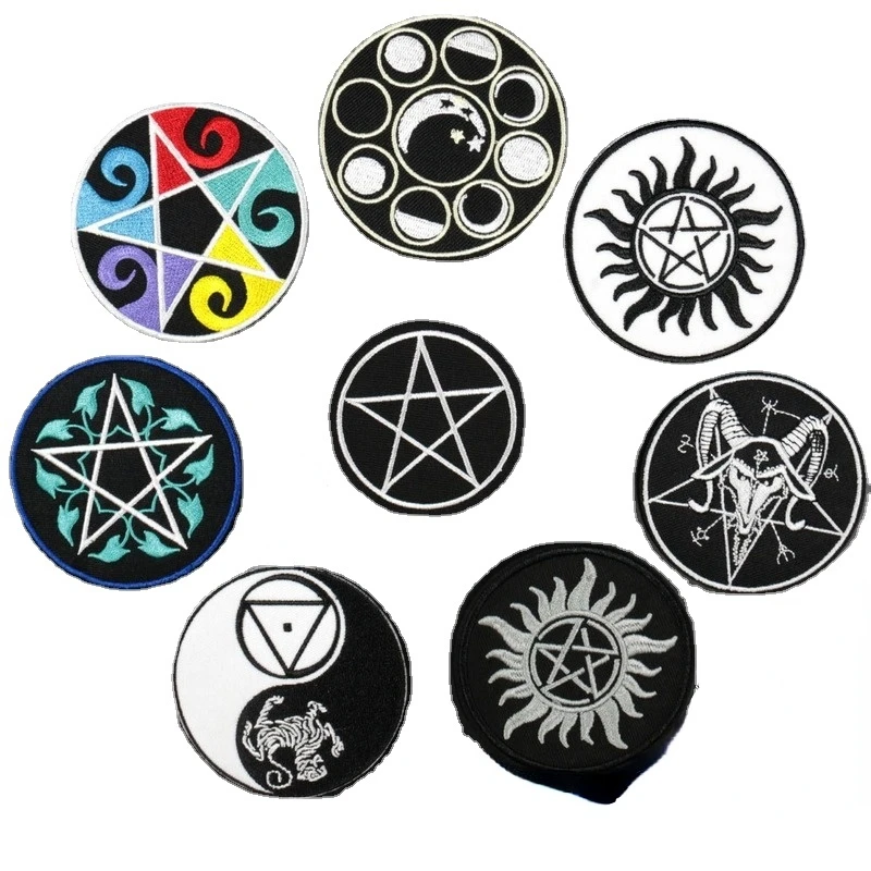 20pcs/lot Vintage Luxury Round Embroidery Patch Pentagram Tarot Card Divination Devil Altar Strange Things Clothing Decoration