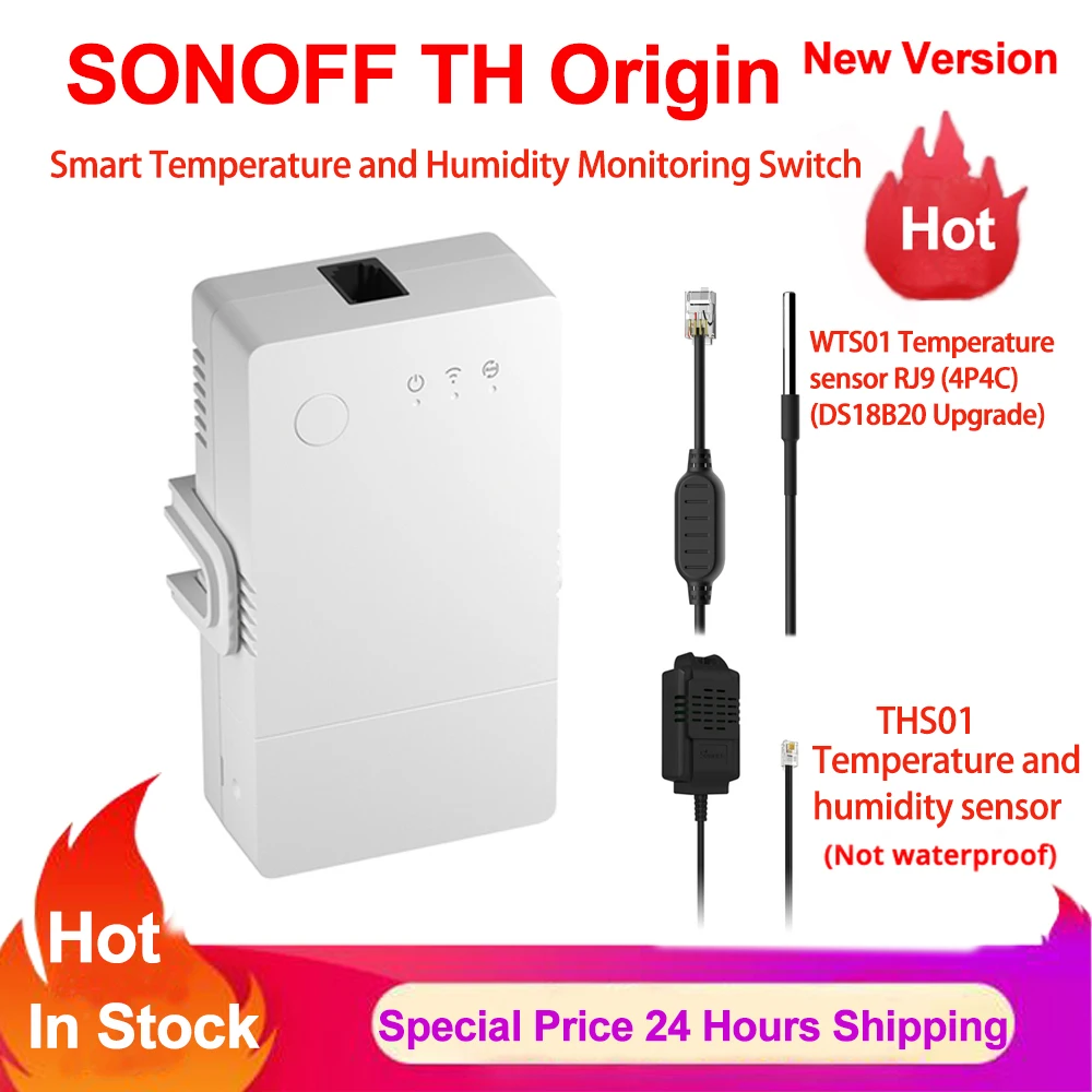 Sonoff TH Origin 16A Temperature and Humidity Monitoring Switch THS01 WTS01 RL560 Sensor Smart Home Via Phone App Ewelink Alexa