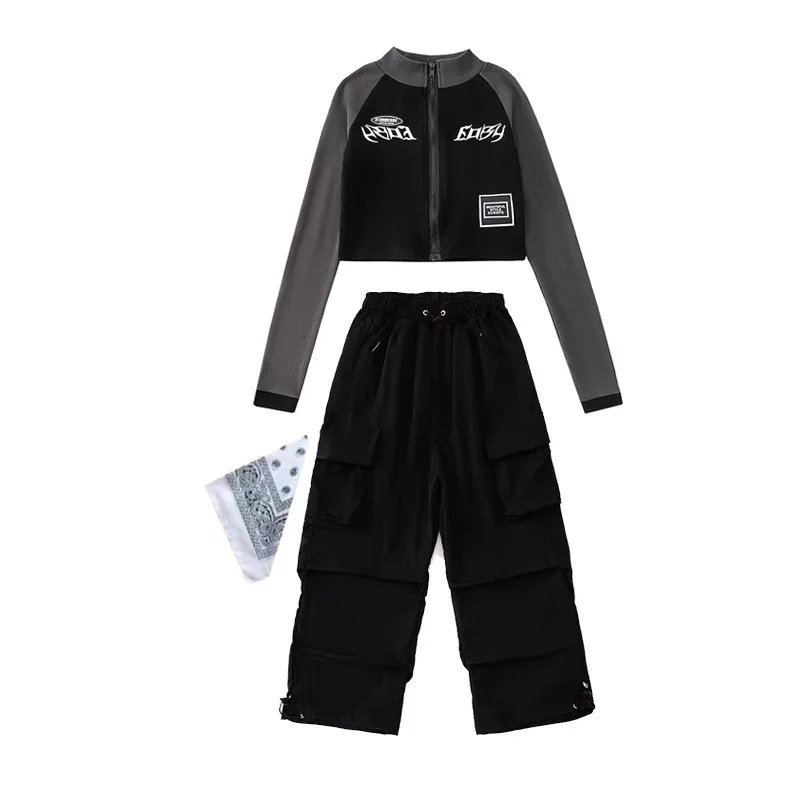Mädchen Hip Hop Sets Abgeschnitten Jacke Lose Cargo Hosen Kinder Street Dance Kurzen Mantel Kinder Streetwear Jazz Bühne Kostüm