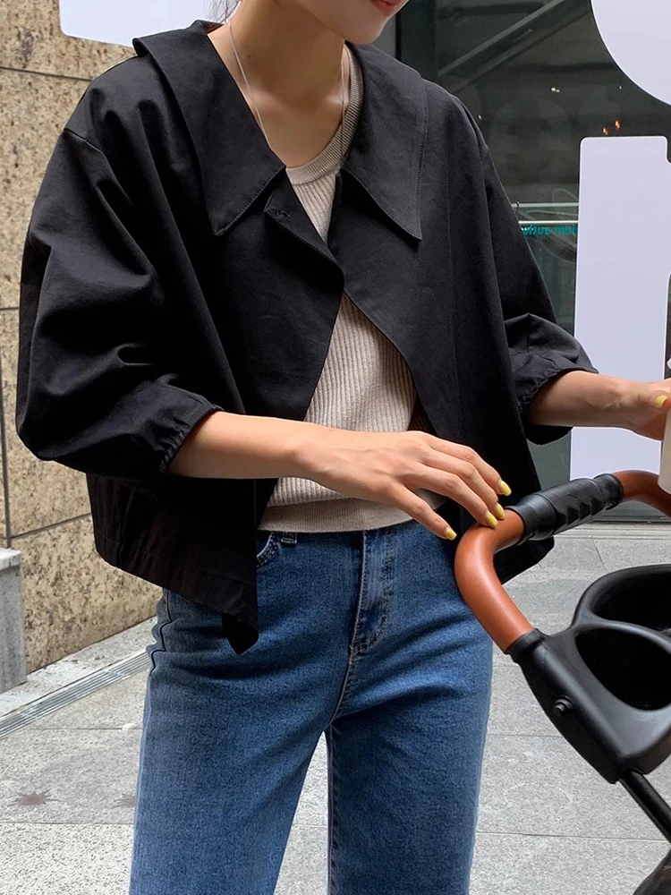 

Chic Autumn Design Loose Long Sve Windbreaker ort Outerwear Women's Cross Collar Casual Versatile Faionable Coat