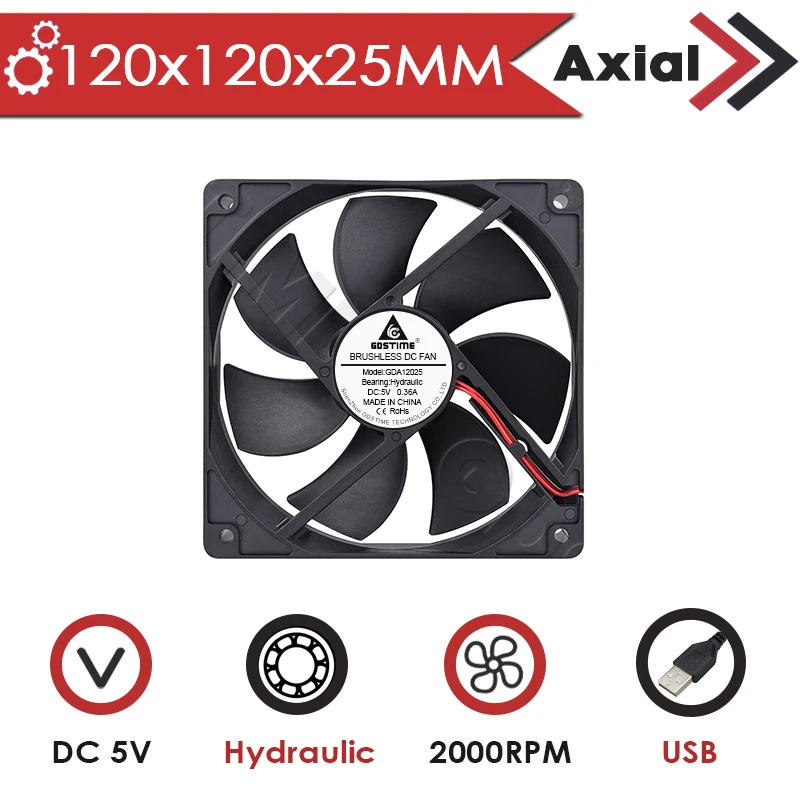 Gdstime PC-Lüfter 120 mm Lüfter 12025 24 V 12 V DC bürstenloser Axiallüfter USB-Computergehäuselüfter Dual Ball 48 V 5 V CPU-Kühler PWM FG