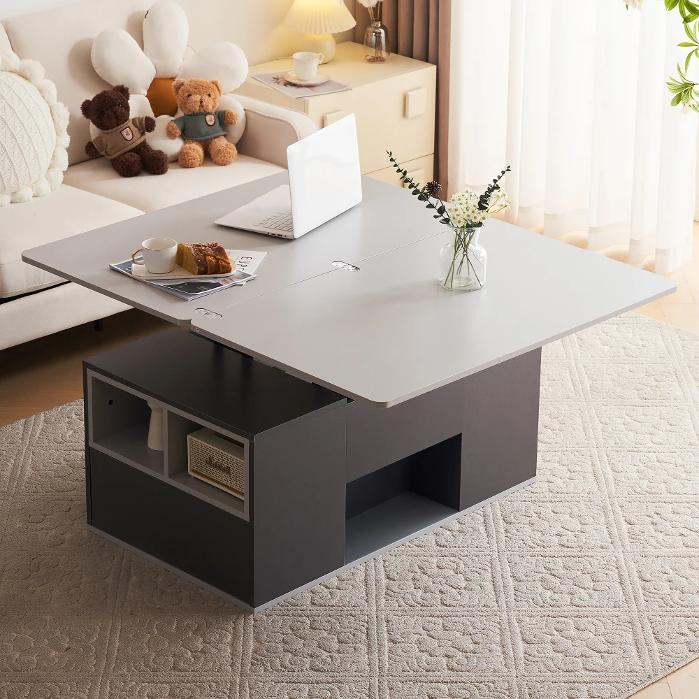 Table basse multifonction relevable, dessus de Table, ouvre à 2 Tables, meubles de salon modernes de grande capacité, Table à manger de bureau - Grey
