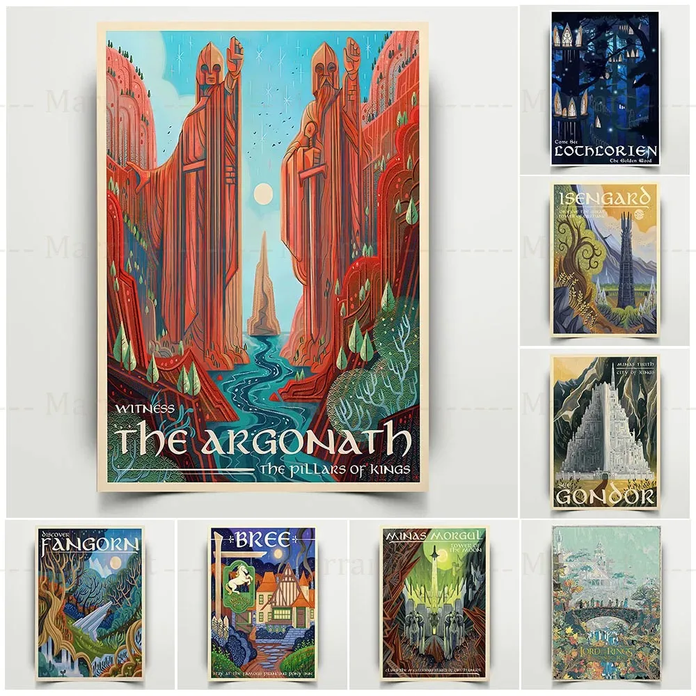 The Prancing Pony and Argonath Movies Game Scene Art Poster Prints Minas Tirith City of Kings Wall Art Print Decor Canvas Print