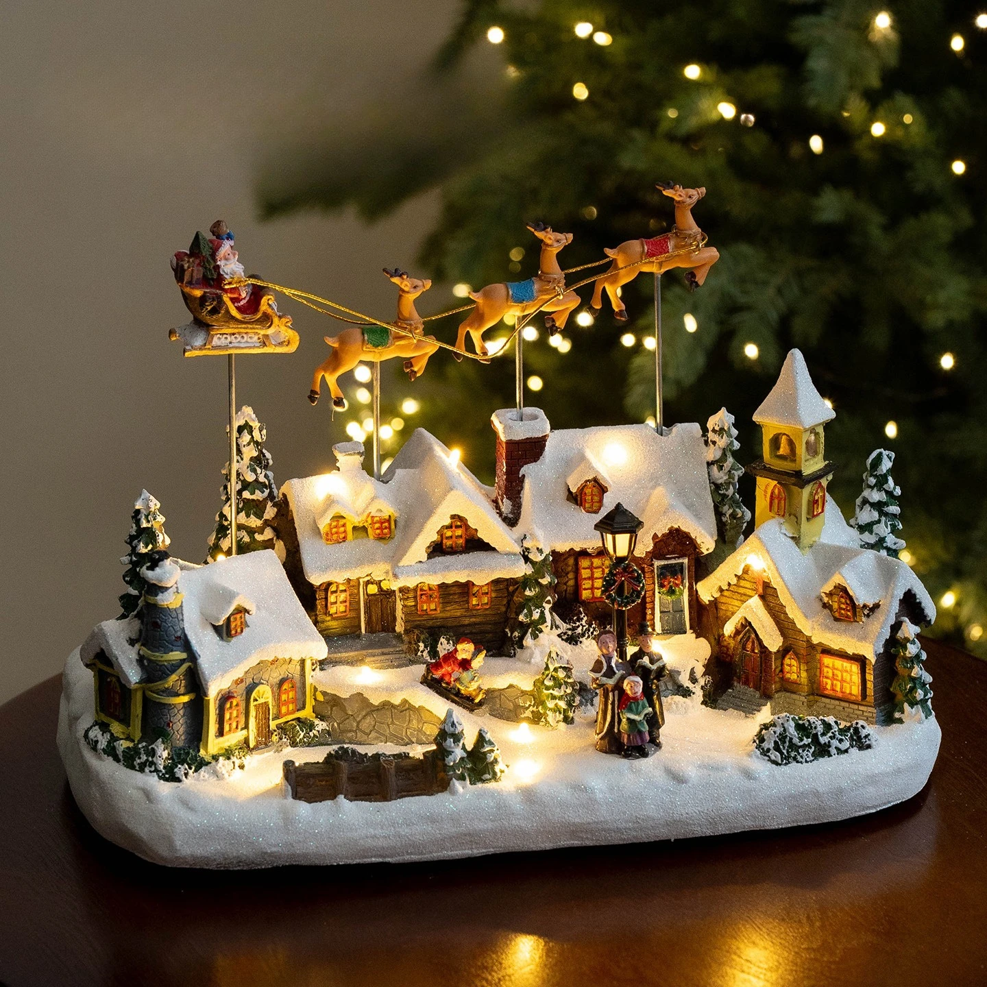 Christmas Home Desktop Atmosphere Glowing Rotating House Sculpture Ornaments Christmas Exquisite Gifts