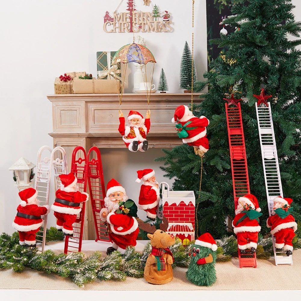 Christmas Decoration Electric Ladder Santa Claus Climbing Rope Christmas Gift Decor Arrangement Deer Pulling Cart Decoration