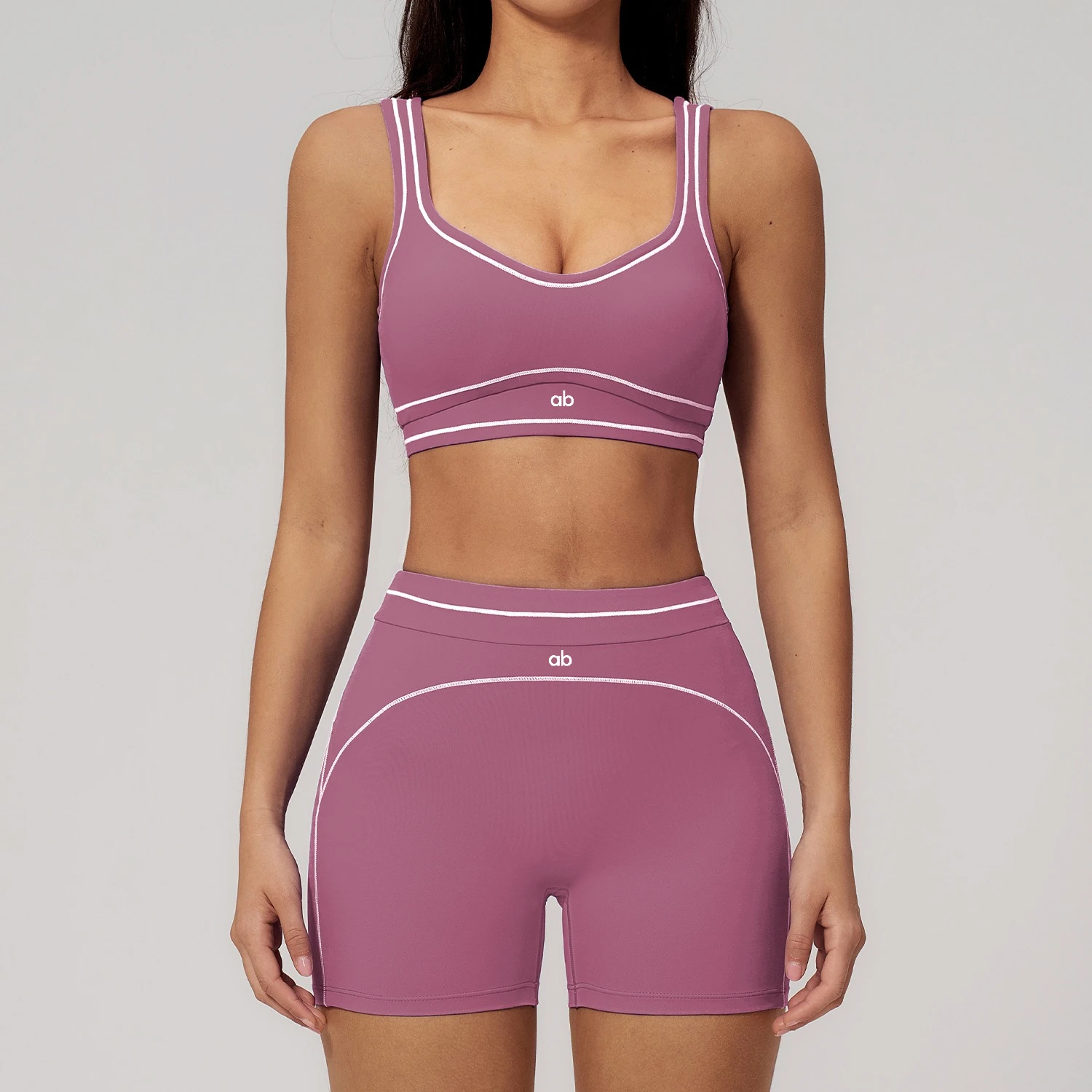 Women Brushed Color‑Contrast Yoga 2PCS Suit Double Shoulder Straps Sports Bra Running Workout Fitness Athletic Casual Outfit