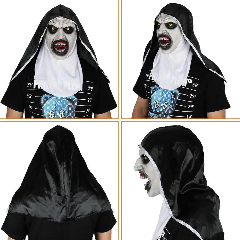 Horror Ghostface Nun Cosplay Mask Scary Scream Makeup Halloween Costume Party Latex Headgear Thriller GrimaceHaunted House Mask