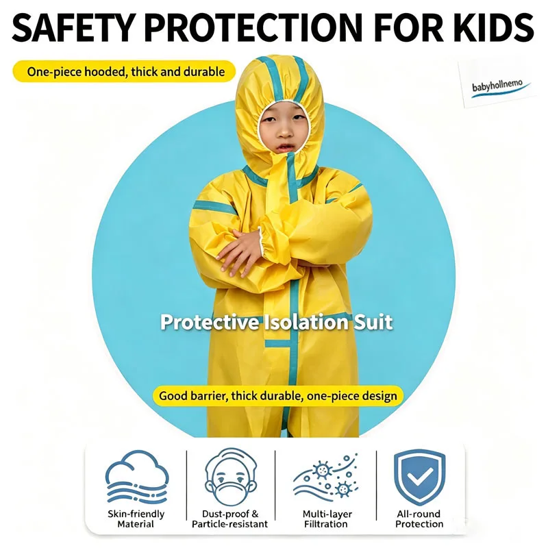 Reusable Kids Hooded Full Body Protective Suit Breathable Dustproof Isolation Coverall For Boys Girls Travel Sports Performance