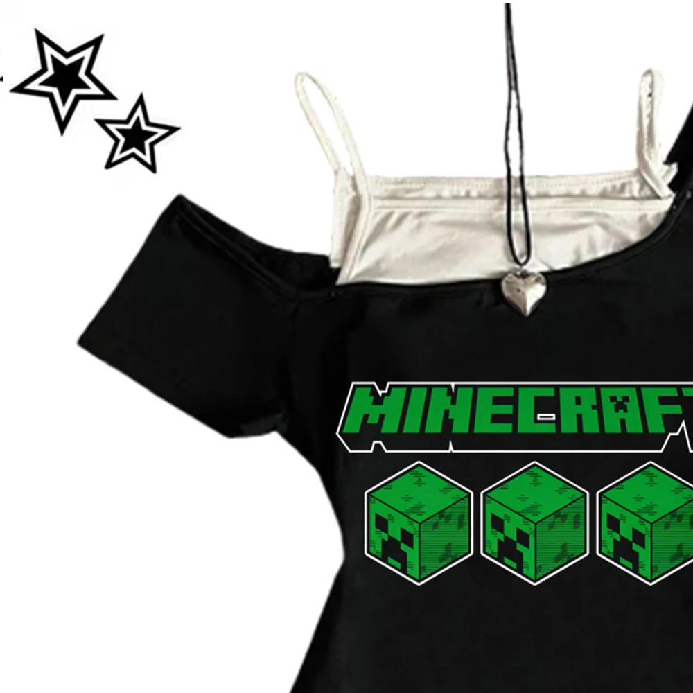 سترة مطبوعة، نمط كرتوني غير رسمي، قميص Y2K مثير، مزاج جميل، جماليات هاراجوكو للفتيات، حمالة نسائية عصرية