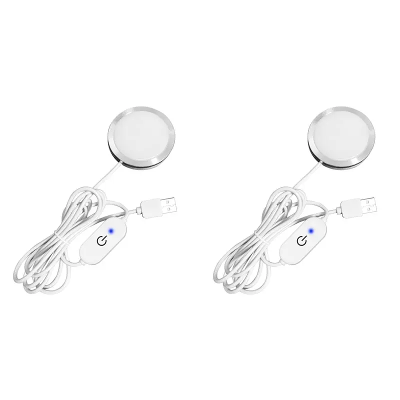 SEWS-2X Single Under Cabinet LED Puck Lights Plug In, 3D Printer LED Lamp Kit 001 DIY USB Powered 5V Dimmable Touch Switch