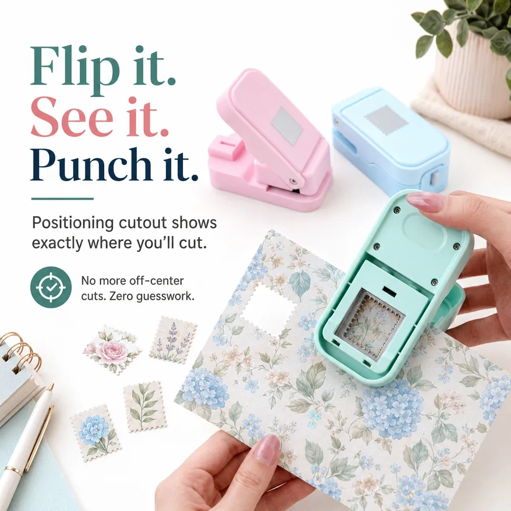 Postage Stamp Edge Paper Punch for Junk Journal & Scrapbooking,Color Stackable Craft Punches with Cutout Design for Card Making