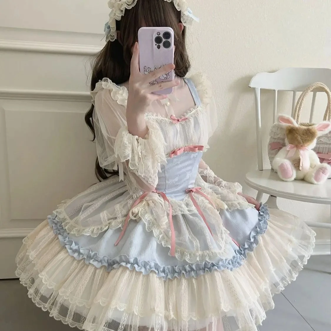 Zomer Sweet Lolita Y2k Mini-jurken Dames Kant Patchwork Korte mouw Elegante bandage Franse vintage korte feestjurk Vrouwelijk
