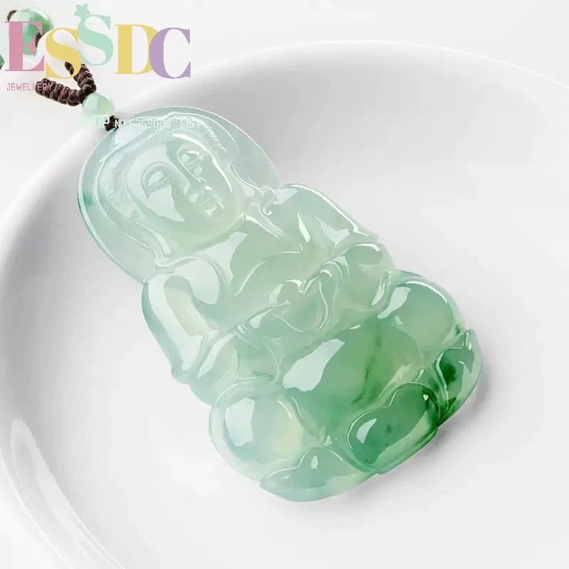 Jade Guanyin Pendant Men's Jade Pendant High Ice Floating Flower Jade Jewelry Pendant Guanyin Necklace Jewelry Gifts First