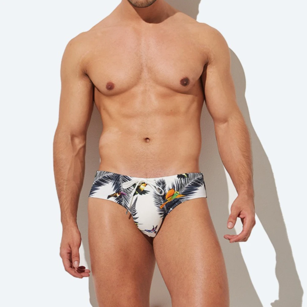 High Quality Printed Men's Swimming Trunks Sexy Quick Drying Bikini Swimsuit Training Competition Tight Swimbriefs Beach Shorts