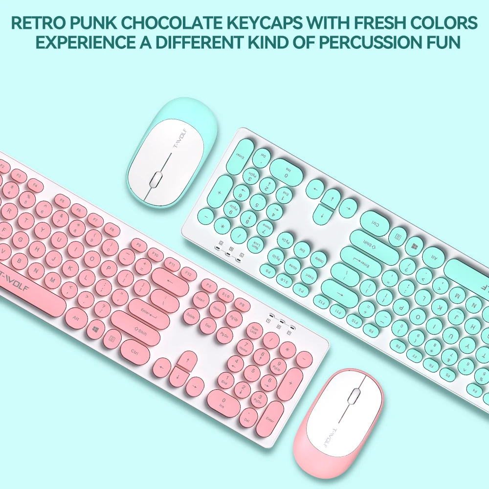 104 Punk Round Keys Laptop Office Wireless Rechargeable Women Computer Keyboard And Mouse Combos