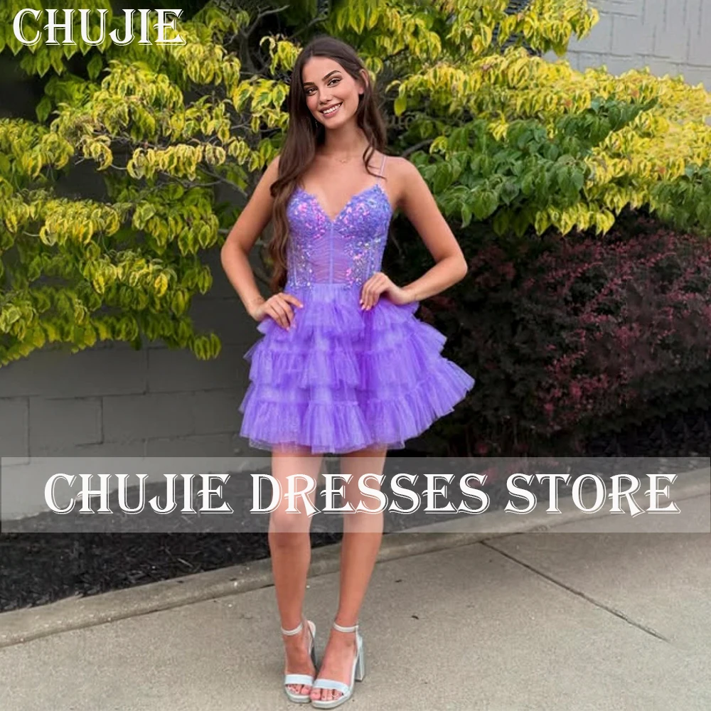 Glitter Appliques Cocktail Dress Tiered vestidos graduación adolescentes Homecoming Dresses Customized Mini Party Evening Dress