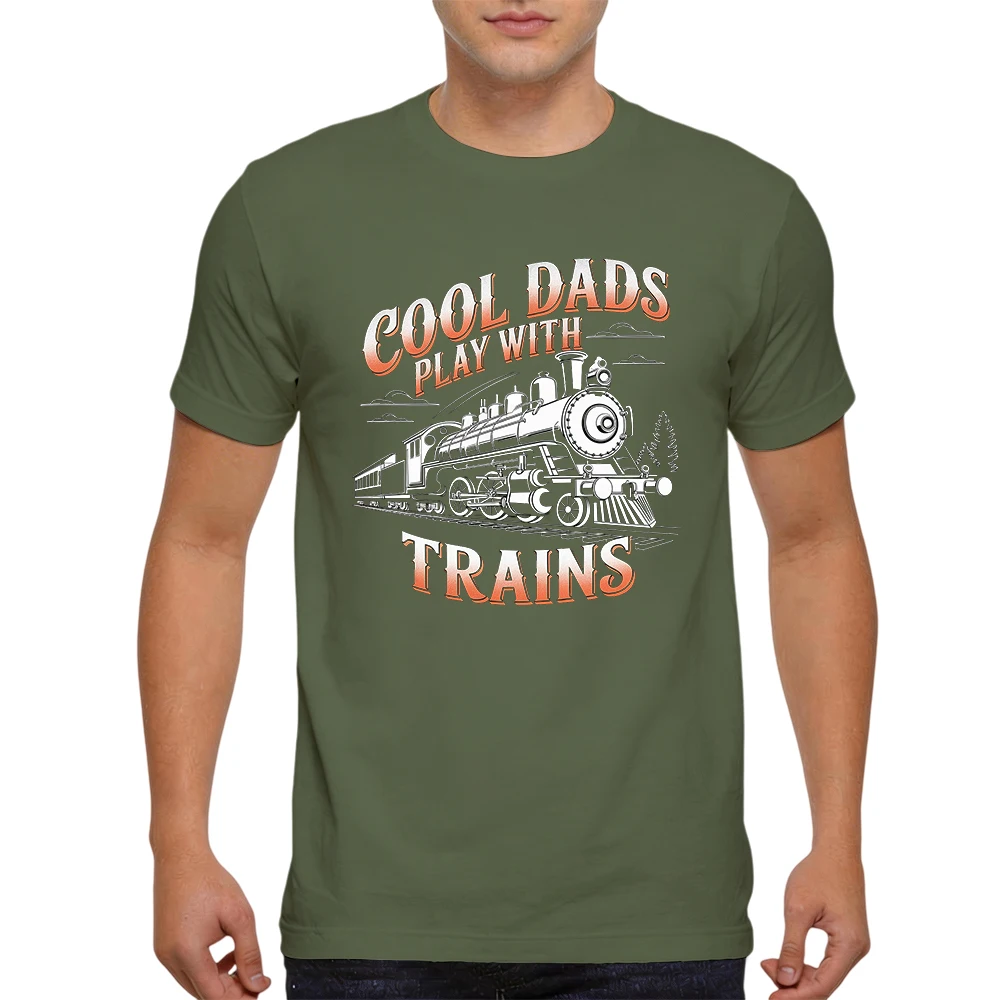 Mens 100% Cotton Short Sleeve T Shirt Father Day Vintage Steam Locomotive Sketch Graphic Print Breathable Casual Daily Tees