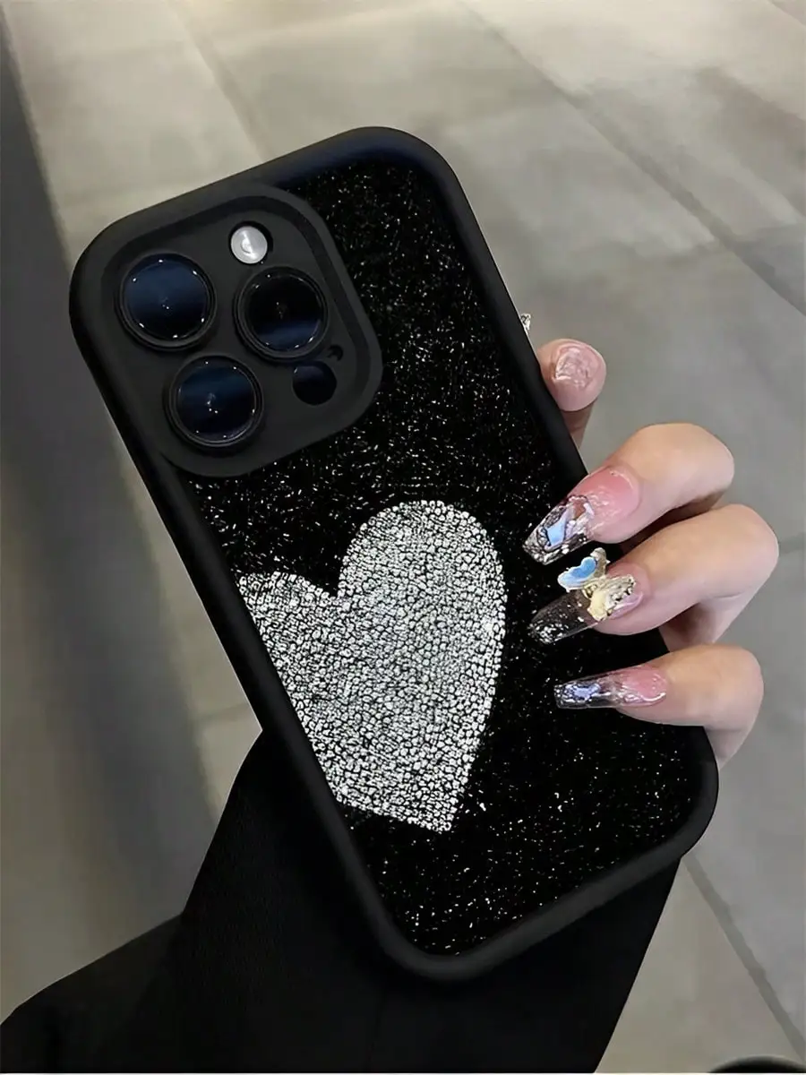 

A shining heart shape phone case for iPhone 16 15 14 13 12 11 Pro/ Max/Plus shock-proof rear cover anti-fingerprint